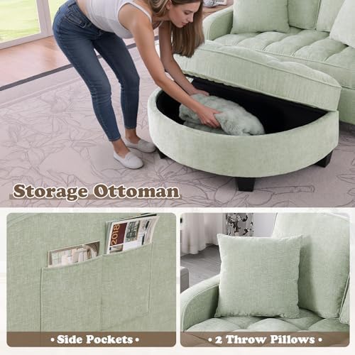 Oversized Chaise Lounge Chair Indoor with Adjustable Backrest, Chenille Tufted Comfy Loveseat Sofa Chair with Ottoman, Fluffy Recliner Sofa, Convertible Sleeper Couch Bed for Living Room(51"W, Cyan)