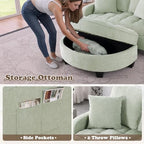Oversized Chaise Lounge Chair Indoor with Adjustable Backrest, Chenille Tufted Comfy Loveseat Sofa Chair with Ottoman, Fluffy Recliner Sofa, Convertible Sleeper Couch Bed for Living Room(51"W, Cyan)