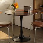 24" Round Cafe Table, Tulip Table for 2-3 Persons, Mid-Century Modern Style Round Wooden Top with Steel Sturdy Base for Living Room Balcony Kitchen Leisure (Walnut)