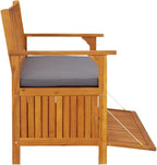 Patio Storage Bench with Cushion, 47.2 Inch Solid Acacia Wood Outdoor Garden Seating with Hidden Compartment, Gray