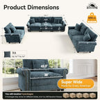 SUNSHINE VALLEY Modular Sectional Sofa Set Living Room 3-Piece Deep Seats | Mid-Century Modern 6-Seater Cloud Couch Set, Cyan, Rolled Arms & Nailhead Trim, Wider & Deeper Seats, Chenille Furniture Set