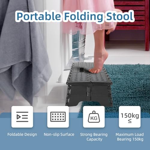 Folding Step Stool Step Stool Holds Up to 300 lb Plastic Foldable Step Stools Non Slip with Carry Handle Collapsible Stool for Kitchen, Bathroom or Bedroom