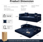 79" Convertible Futon Sofa Bed, Floor Couch for Living Room | 5-in-1 Corduroy Loveseat Sleeper Sofa, Foldable Couch with Side Pocket, Pull Out Bed, No Assembly Required,Blue