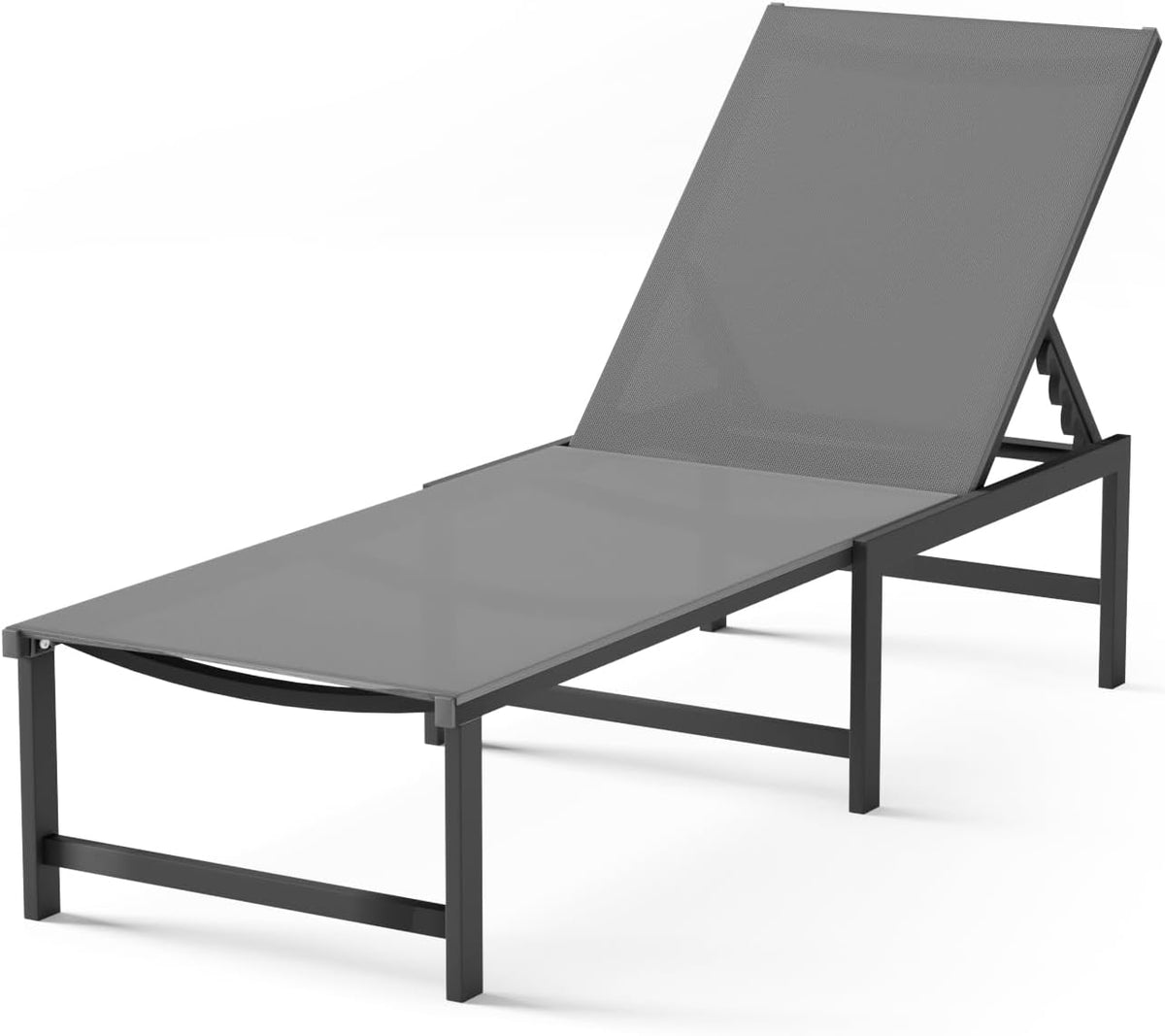 Aluminum Patio Chaise Lounge Chair Outdoor, Grey | Textilene Fabric,Weather-Resistant,Breathable,5-Position Recliner,400 lb Weight Capacity,Backyard Poolside Patio Deck
