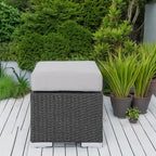 Christopher Knight Home Santa Rosa Outdoor 16" Wicker Ottoman Seat with Water Resistant Cushion, Grey / Silver