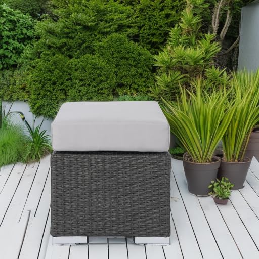 Christopher Knight Home Santa Rosa Outdoor 16" Wicker Ottoman Seat with Water Resistant Cushion, Grey / Silver