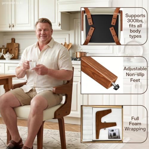 Dining Chairs Set of 4,Mid Century Modern Kitchen Chair with Hanging Arm | Set of 4 Dining Chairs, Mid Century Modern Faux Leather Upholstered Kitchen Chair, Walnut Legs Back for Dining Room Living