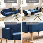 mopio 76.4" Futon Sofa Bed Chevron Styled, Sleeper Couch (Classic Blue Velvet)