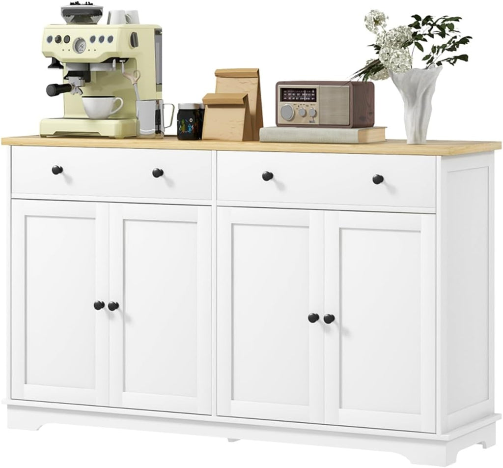 lapday Kitchen Cabinet with 2 Spacious Drawers,2 Doors,3-Level Adjustable Shelf(55.1" W x 15.7" D x 33.5" H). (White)