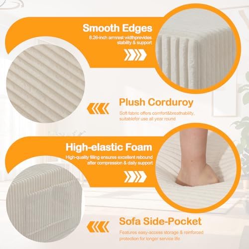 Erament Convertible Sofa Bed, Loveseat Folding Floor Futon Sleeper Sofa Couch Bed Foldable Couch, Corduroy Pull Out Sofa Bed with 2 Pillows for Living Room & Bedroom
