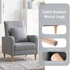 COLAMY Mid-Century Modern Upholstered Accent Chair with Back Pillow & Solid Wood Legs, Fabric Cozy Armchair for Living Room, Bedroom, Reading Nook, Apartment & Small Spaces, Lightgrey