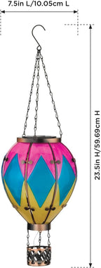 Regal Art & Gift Hot Air Balloon Solar Lantern – Hanging Solar-Powered LED Lights, Waterproof Portable Decorative Outdoor Lamp Made of Metal & Glass for Garden, Patios & Pathway – Diamond (Large)