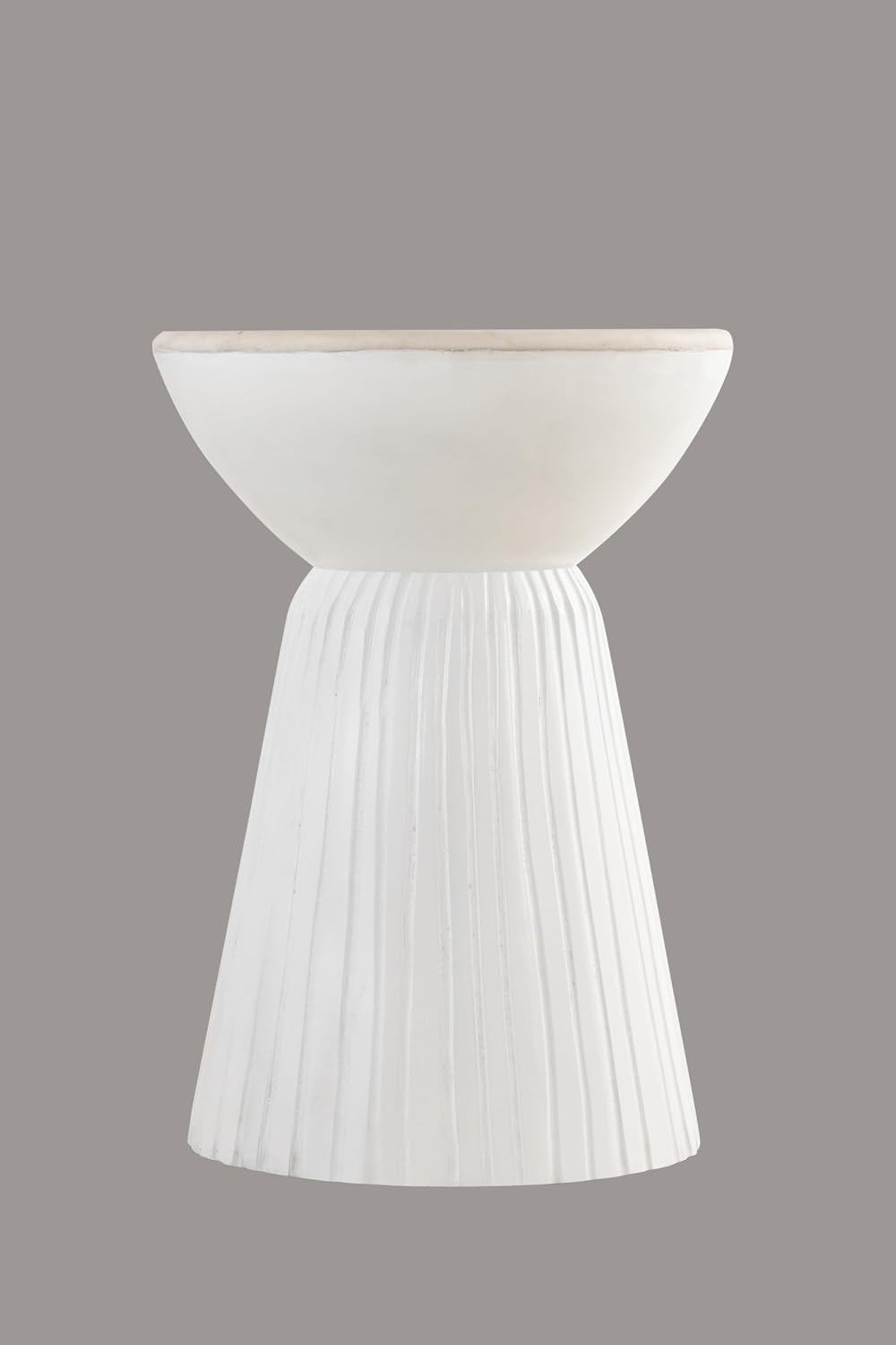 Albany Living Marble Top Solid Mango Wood Decorative Cylindrical Pedestal Side Table, Contemprary Accent Side/End Table,Fully Assembled, for the Living Room and Bedroom,White