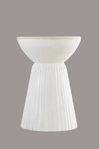 Albany Living Marble Top Solid Mango Wood Decorative Cylindrical Pedestal Side Table, Contemprary Accent Side/End Table,Fully Assembled, for the Living Room and Bedroom,White