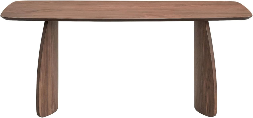 Penau Walnut Finish Rectangular Dining Table, Curved Wooden Base, Engineered Wood Construction with Walnut Veneer, Sturdy MDF Core, Modern Contemporary Design, 71 x 35 x 30 Inchs