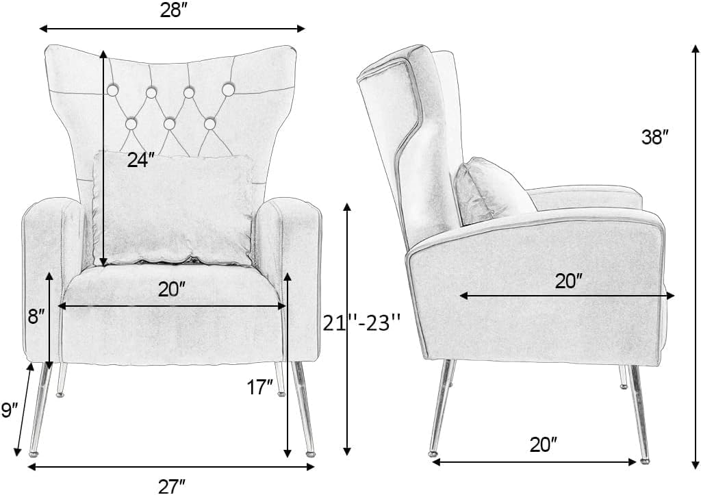 ZJhome Button-Tufted Velvet Accent Chairs, WingBack Living Room Chair Armchair with Lumbar Pillow, Bedroom Chairs Arm Chair with Golden Legs, Red