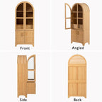 71" Tall Arched Kitchen Pantry Cabinet with Glass Doors, Adjustable Shelves & Hidden Drawer, Cupboard for Kitchen, Dining Room (Natural)