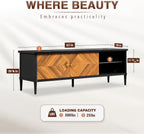 Howizz Lenia 63" Solid Acacia Wood TV Media Console 65 70 75 Inch | Farmhouse Rustic Mid Century Modern TV Stand Living Room, Entertainment Center Storage & Cabinets, Black Brown Teak
