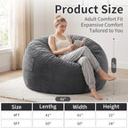 Kromax Bean Bag Chair with Filling Included, Large 4FT Comfy Bean Bag Chairs for Adults, Teens, Memory Foam, Machine Washable Thick Dutch Velvet Cover, for Living Room, Den, or Bedroom, Dark Grey