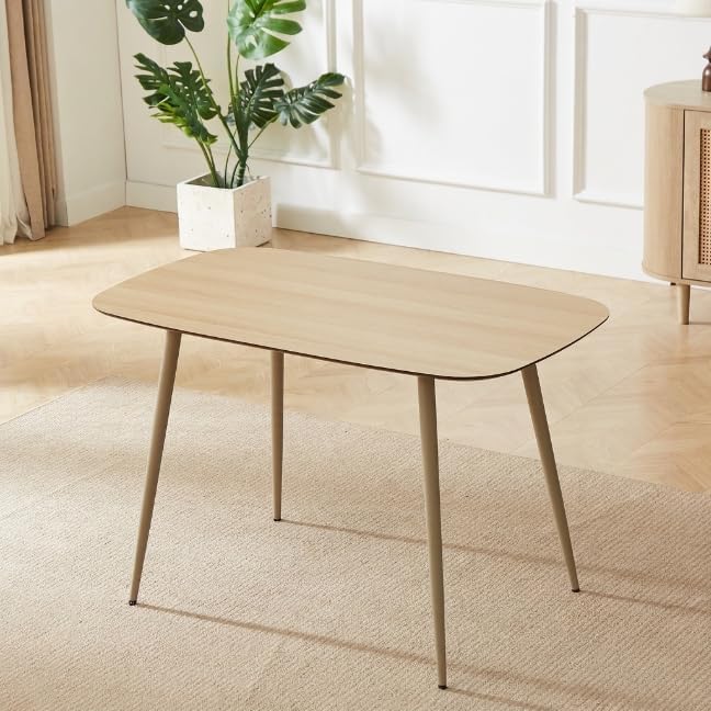 47.2" Modern Dining Table for 2-4 People, Rectangular Kitchen Table with Wood Grain Tabletop and Metal Legs, Mid Century Scandinavian Dining Room Table for Apartment, Kitchen, Natural Oak