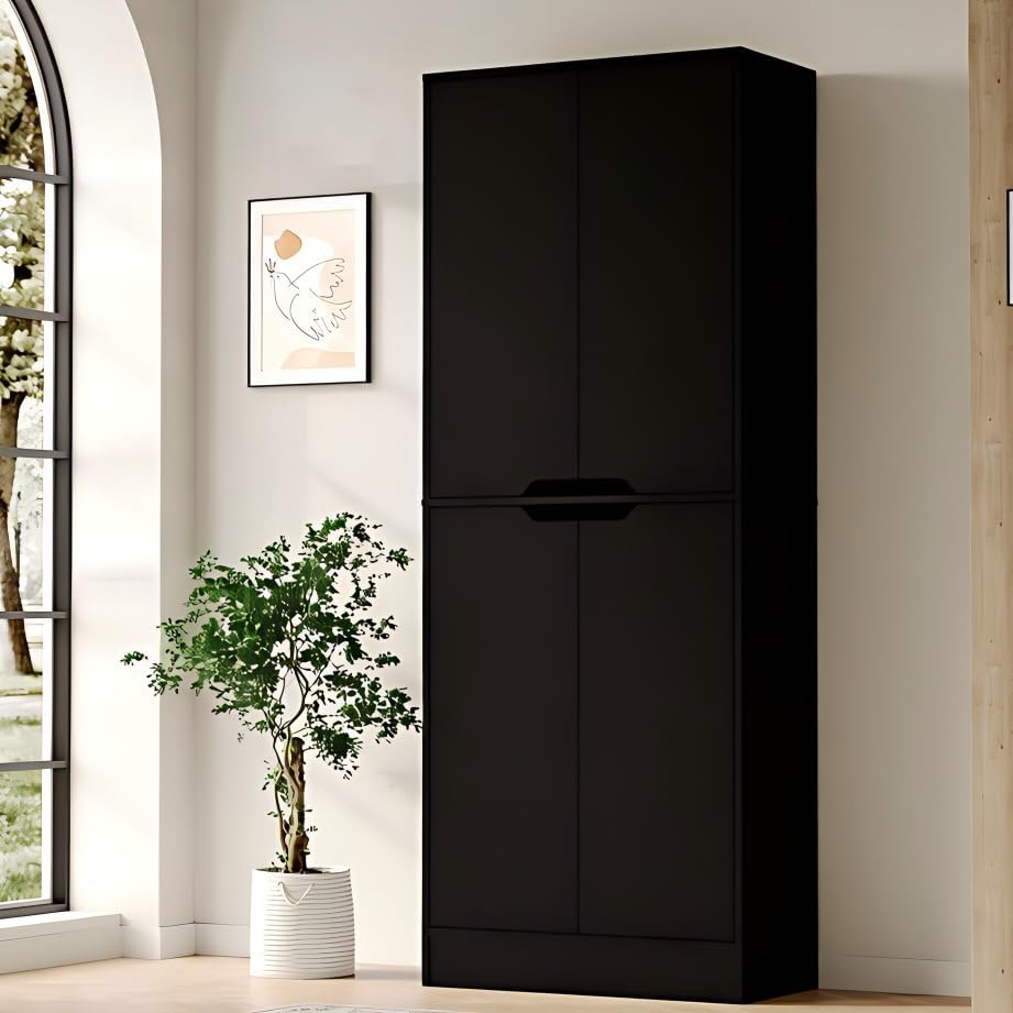 Housoul 71" Tall Freestanding Kitchen Pantry Cabinet, 4 Doors Freestanding Cupboard with Adjustable Shelves, Kitchen Hutch Cabinet for Kitchen, Dining Room, Black