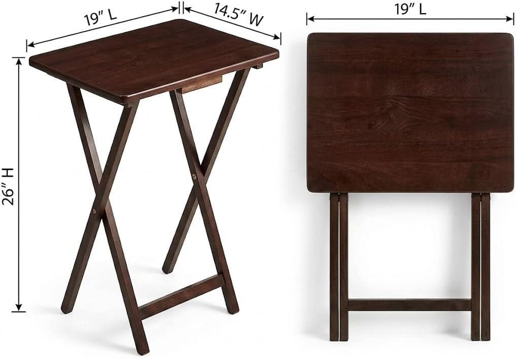 Folding TV Tray Table, Rubberwood, Walnut, 19" x 14.5" x 26", Indoor, 1 Piece
