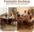 Drop Leaf Table and Chairs - 59" Fully Assembled Folding Dining Table 4-6 Seater with Storage and Lockable Wheels, Space-Saving Set with 4 Chairs for Kitchen or Dining Room (Walnut)