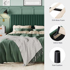 Allewie King Bed Frame, Velvet Upholstered Platform Bed with Adjustable Vertical Channel Tufted Headboard, Mattress Foundation with Strong Wooden Slats, Box Spring Optional, Easy Assembly, Green