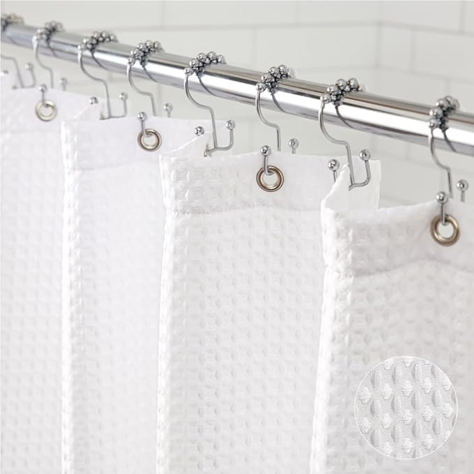 GORILLA GRIP Waffle Shower Curtain, Thick Weighted Fabric, Wrinkle and Rust Resistant, Classic Hotel Quality Design, Heavy Duty Long Curtains for Bathroom Showers, Bath Tubs, Machine Wash, 72x72 White