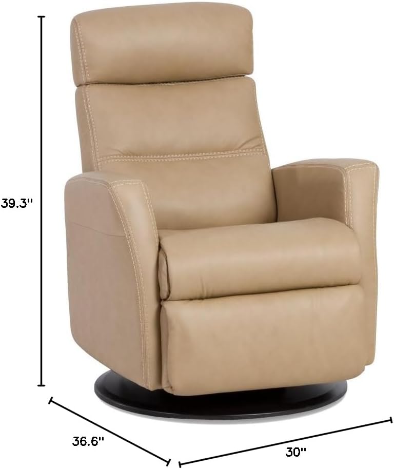 IMG Divani RG 225 Medium Glider Relaxer Rocking Recliner Swivel Chair - Trend Sand Leather Manual Recline - Adjustable Headres