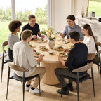 LITTLE TREE 47 Inches Round Dining Table for 4, Farmhouse Natural Wooden Dining Room Table with Heavy Duty Fluted Pedestal, Large Circle Kitchen Dinner Table for Dining Room, Living Room (Table Only)