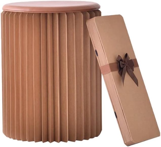 Brown Craft Paper Potable Stool - Folded Like A Book for Space Saving - Foot Stool Rest, Extra Seat for Living Room, Study, Bookstore, Cloth Store (13.75Inch)