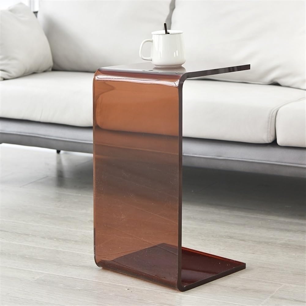 Acrylic Coffee Table, Side Table, Small Tea Table, Sofa Side Table, Small Bedside Table, Modern, Modern C-Shaped Acrylic Side Table(Brown,30 * 30 * 55cm)