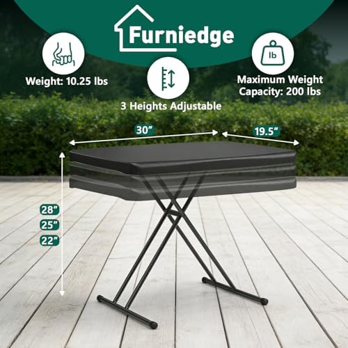 30 Inch Folding Table, Adjustable Height TV Tray for Small Spaces, Heavy Duty Foldable Utility Table for Laptop, Dining, Camping, No Assembly, 200 lbs Capacity, Black Granite