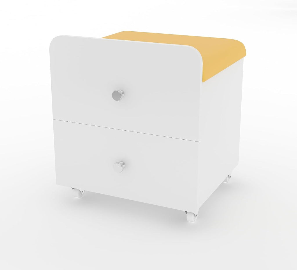 Garvee Vanity Stool Chair with Storage, 17.32" l x 15.16" w x 17.32" h PU Ottoman with Lockable Wheels & Storage Drawer, Modern Multifunctional Chairs for Makeup