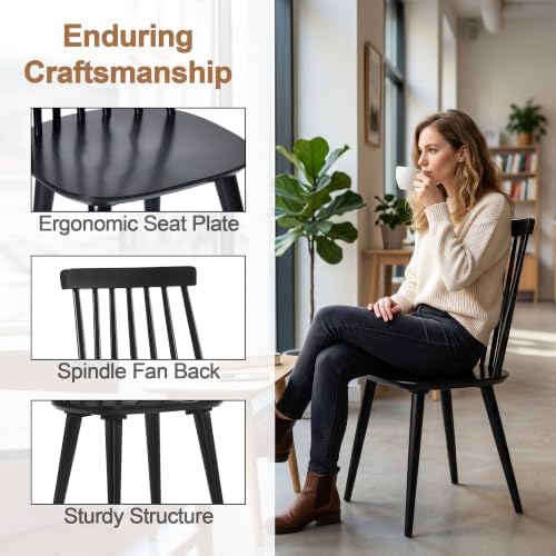 DUHOME Dining Chairs Set of 2 Wood Dining Room Chair Black Spindle Side Kitchen Room Country Farmhouse Chairs Black