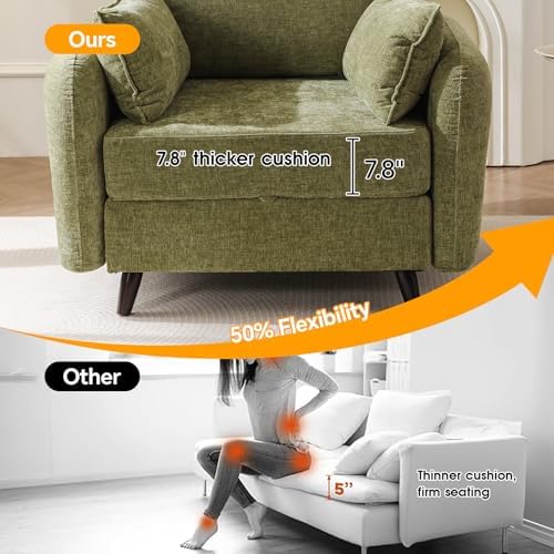 Rexulqo Oversized Accent Chair with All Seats Storage,Comfy Living Room Chairs with 2 Throw Pillow,Upholstered Mid-Century Armchair,24.5'' Deep Seat,Reading Chair for Bedroom,Office,Chenille,Green