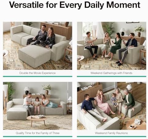 Novilla Modular Sectional Sofa, No Assembly Cloud Sectional Couch with Smarts Coil® Support, Chenille Fabric Sectional Sofa, Couch for Living Room Apartment, Beige (Right-Arm Chair)