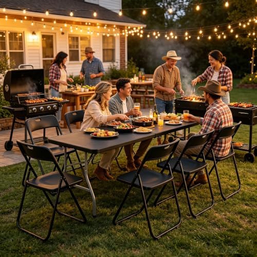 2 Pack Folding Table 6FT Heavy Duty Plastic Utility Table with Carrying Handle for Camping, Party, Picnic, BBQ, Banquet, Folds in Half for Easy Storage, No Assembly Required, Black