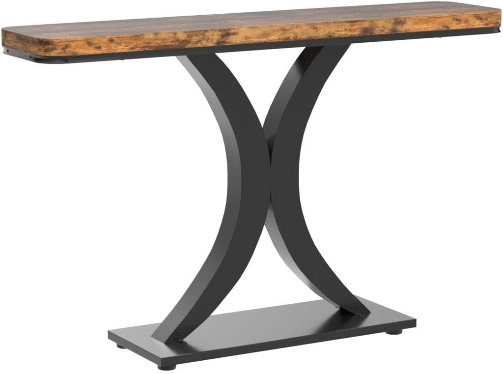 Tribesigns Industrial Console Table, 40 inch Narrow Entryway Foyer Table with Geometric Base, Rustic Hallway Accent Table for Living Room, Entrance