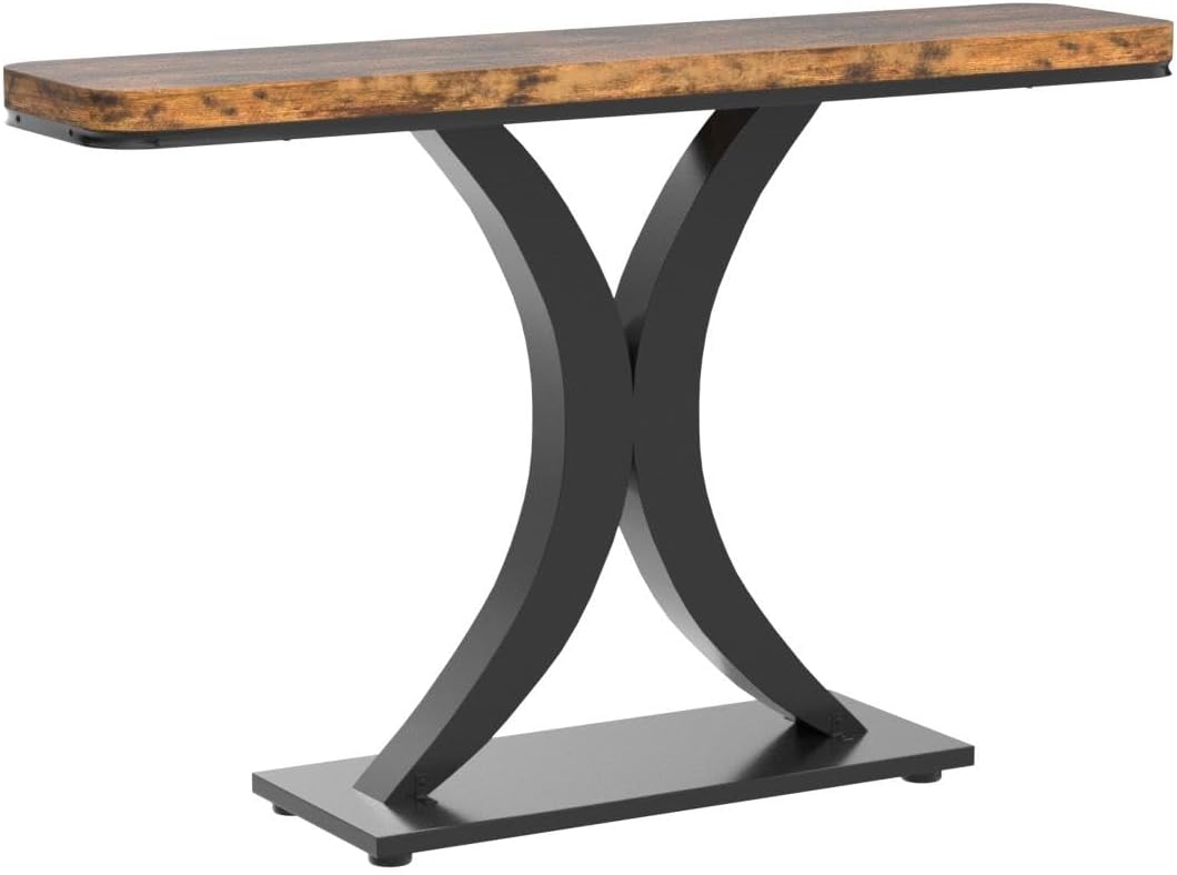 Tribesigns Industrial Console Table, 40 inch Narrow Entryway Foyer Table with Geometric Base, Rustic Hallway Accent Table for Living Room, Entrance