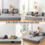 JKMAX Single Size Folding Sofa Bed - 4 in 1 Convertible Sleeper Chair - High Density Memory Foam Futon Couch - Foldable Bed for Living Room Bedroom (Dark Grey)