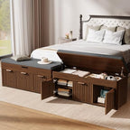 37.4" W Shoe Bench with Storage, Lift Top Entryway Bench, Walnut | 2-Tier Adjustable Shoe Rack with Cushioned Seat, Hidden Storage, Wooden End of Bed Bench for Bedroom, Living Room, Hallway