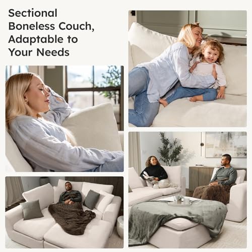 Modular Sectional Cloud Sofa, No Assembly Oversized Couch, Beige | Comfy Seating with High Back Pillows, Ideal for Living Room & Small Apartment, Durable Fabric for Families & Renters