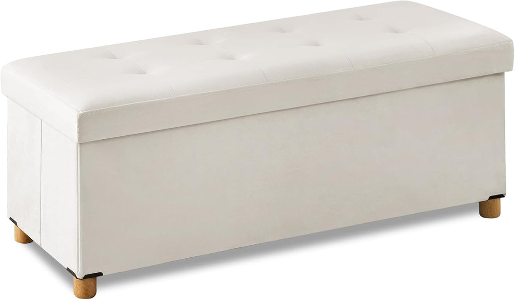 BRIAN & DANY 43 Inches Folding Storage Ottoman Bench, Ottoman with Storage Bench for Bedroom, Living Room, Entryway, with Legs, White