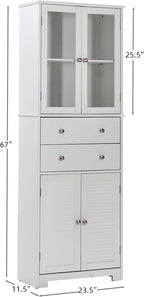 67" Tall Kitchen Pantry Cabinet with Glass Doors and Adjustable Shelves,Freestanding Kitchen Pantry Storage Cabinet with Drawer,Large Food Cupboard for Bathroom,Craft Room,Laundry Room