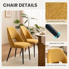 Rowill Boucle Dining Chairs Set of 4, Morden Upholstered Dining Room Kitchen Chairs with Metal Legs for Living Room, Bedroom, Restaurant, Yellow