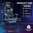RGB Gaming Chair with Bluetooth Speakers and LED Lights Computer Chair-Blue | Ergonomic Massage Game Chair with Footrest High Back Music Video Game Chair for Adults Boys Gamer Chairs with Lumbar Support