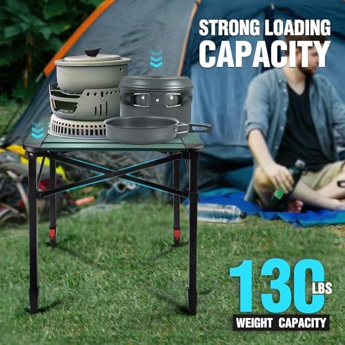 VILLEY Folding Camping Square Table, Portable Aluminum Table, Medium | Lightweight & Portable, Adjustable Square Table with Carry Bag for Camping, Picnic, BBQ, Backyard & Outdoor Use