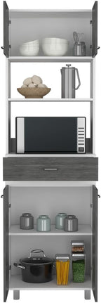 Caribe Microwave Cabinet, Double Door, One Drawer and One Shelf - White/Smokey Oak